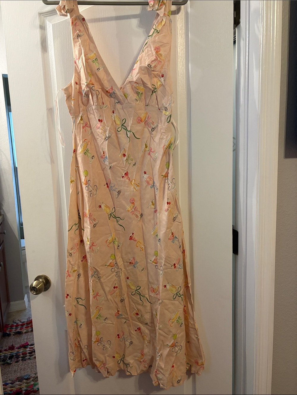 NWT En Saison Anthropologie Peach Floral Tie-Shoulder Maxi Dress. Linen blend MP